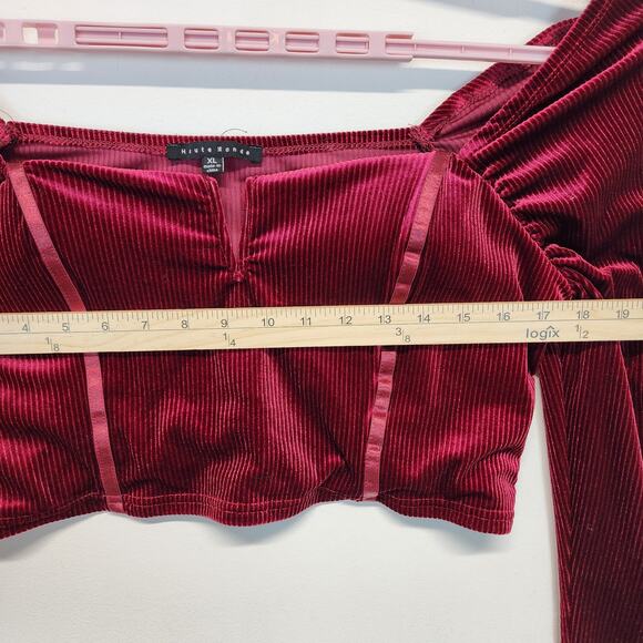 Haute Monde Crop Velour Corset Top Size XL Deep Red Sweetheart V-neck Goth 90s - Picture 8 of 10